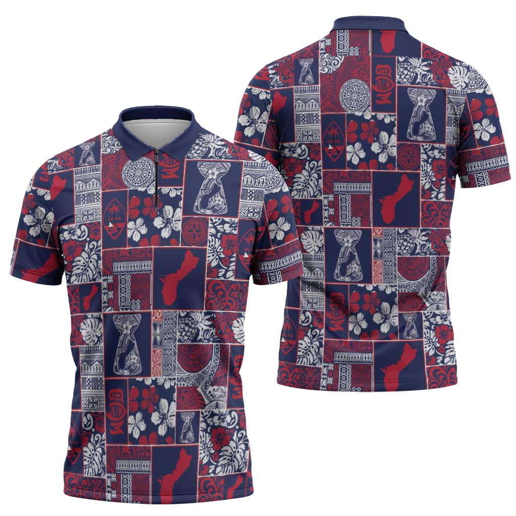 Guam Felis Pasgua Zipper Polo Shirt Pacific Patchwork Xmas Vibes - Polynesian Pride