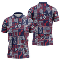 Guam Felis Pasgua Zipper Polo Shirt Pacific Patchwork Xmas Vibes - Polynesian Pride