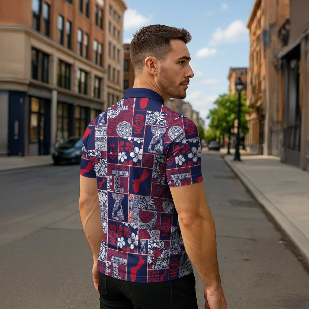 Guam Felis Pasgua Zipper Polo Shirt Pacific Patchwork Xmas Vibes - Polynesian Pride