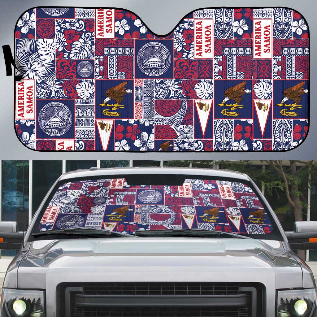 Manuia le Kerisimasi American Samoa Auto Sun Shade Pacific Patchwork Xmas Vibes LT9 Blue - Polynesian Pride