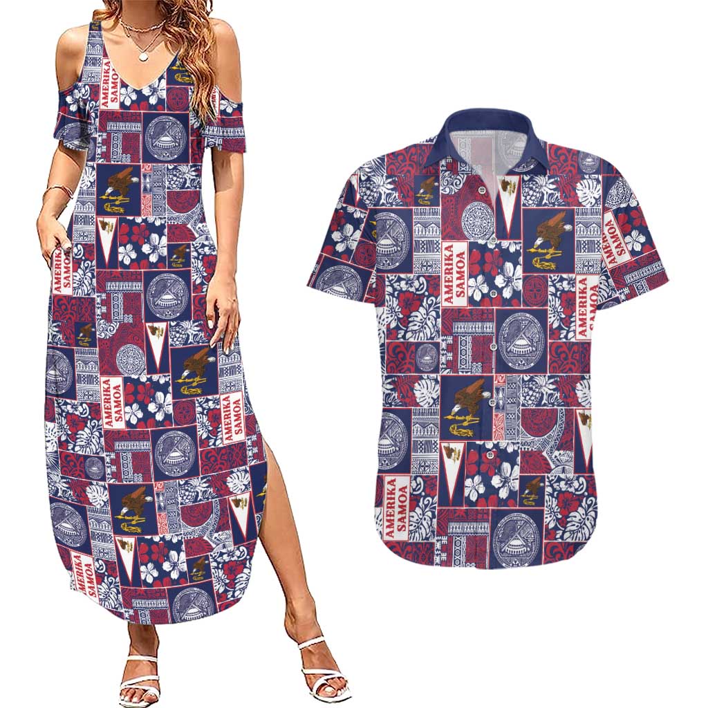 Manuia le Kerisimasi American Samoa Couples Matching Summer Maxi Dress and Hawaiian Shirt Pacific Patchwork Xmas Vibes - Polynesian Pride