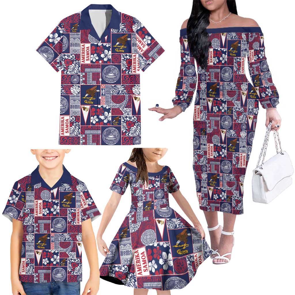 Manuia le Kerisimasi American Samoa Family Matching Off The Shoulder Long Sleeve Dress and Hawaiian Shirt Pacific Patchwork Xmas Vibes LT9 - Polynesian Pride