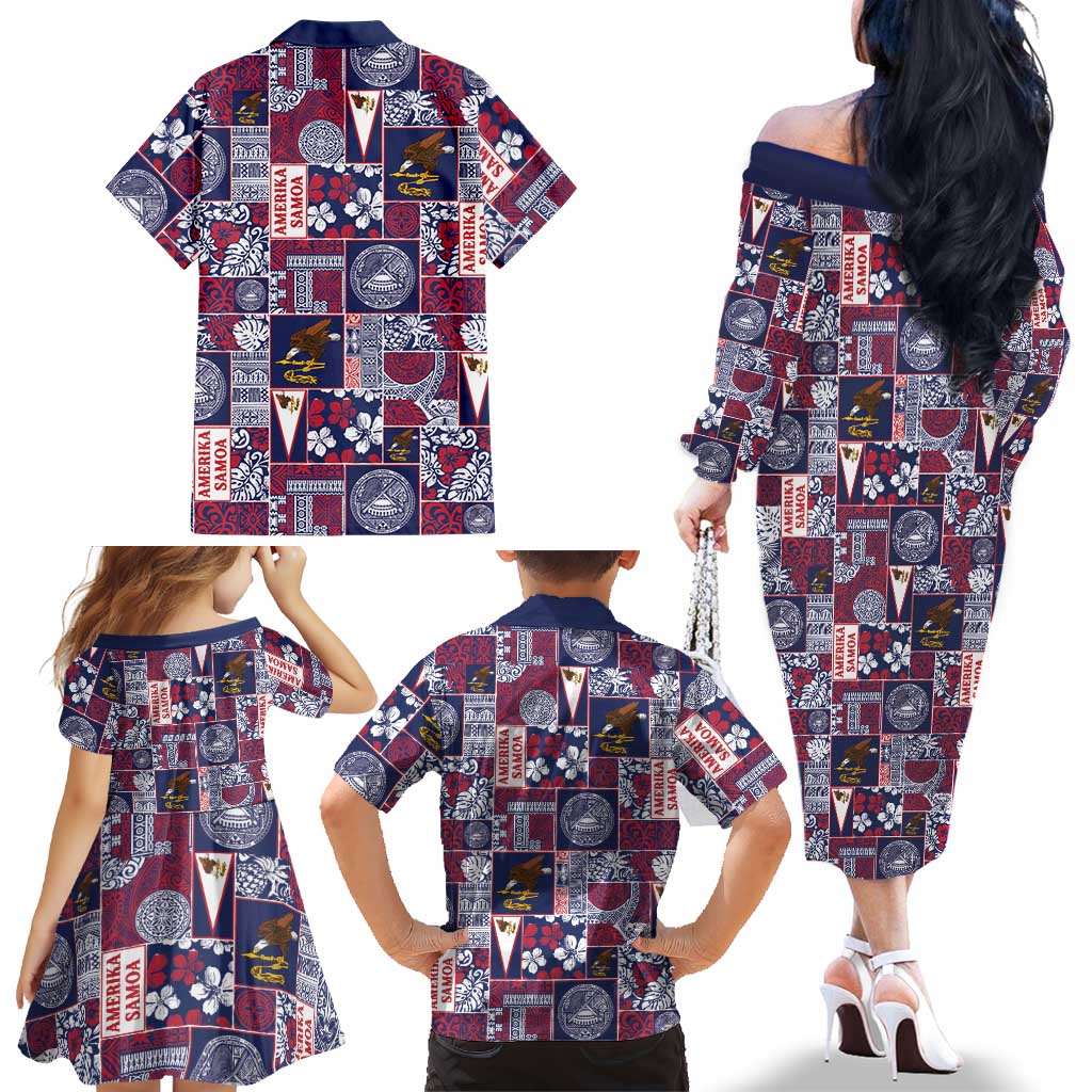 Manuia le Kerisimasi American Samoa Family Matching Off The Shoulder Long Sleeve Dress and Hawaiian Shirt Pacific Patchwork Xmas Vibes LT9 - Polynesian Pride
