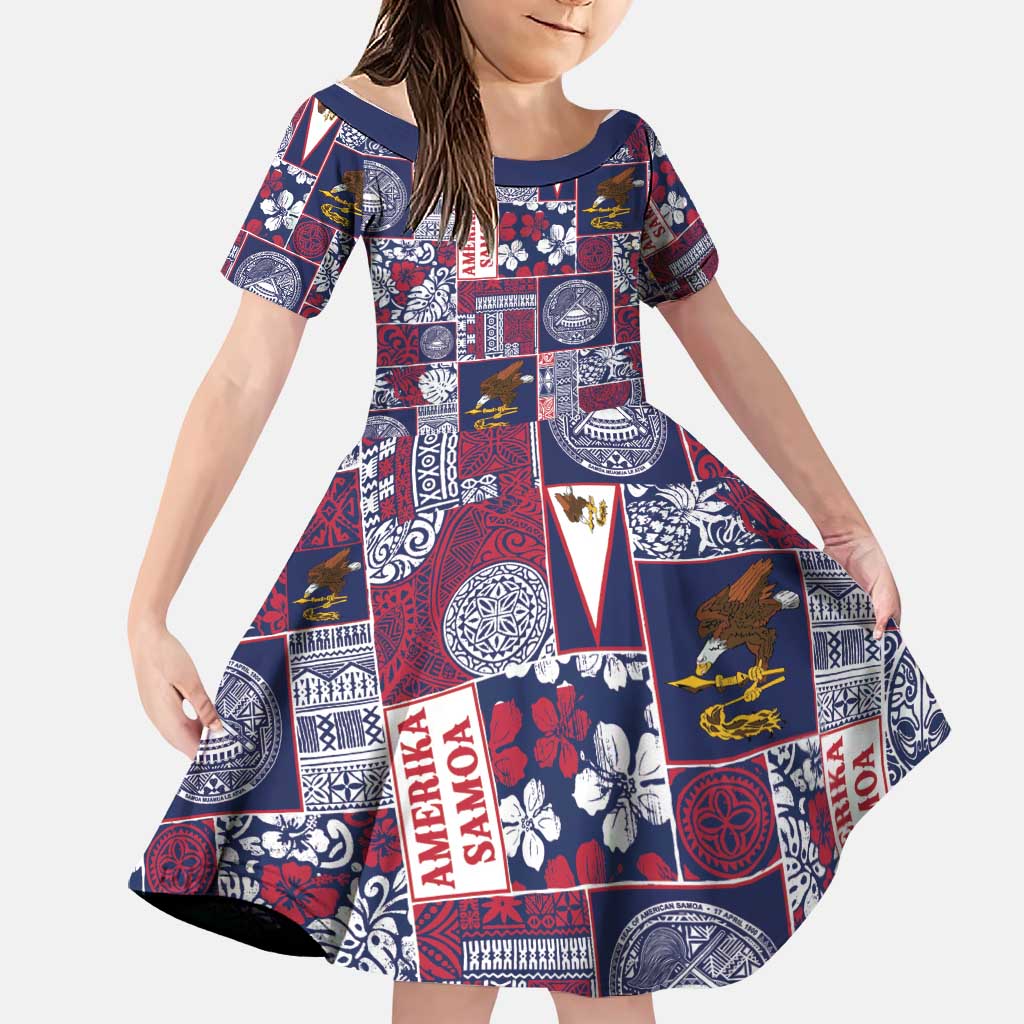 Manuia le Kerisimasi American Samoa Family Matching Off Shoulder Short Dress and Hawaiian Shirt Pacific Patchwork Xmas Vibes - Polynesian Pride