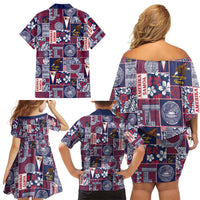 Manuia le Kerisimasi American Samoa Family Matching Off Shoulder Short Dress and Hawaiian Shirt Pacific Patchwork Xmas Vibes - Polynesian Pride