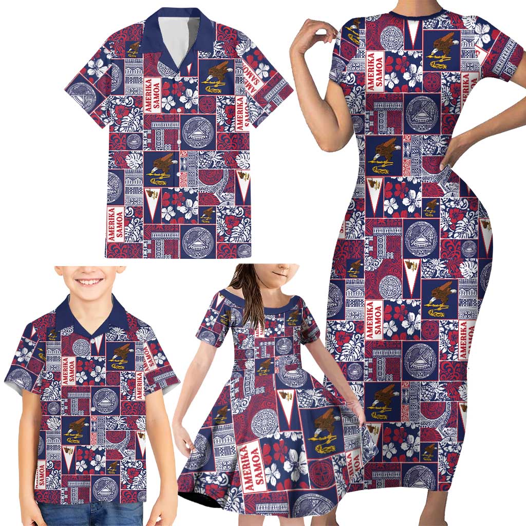 Manuia le Kerisimasi American Samoa Family Matching Short Sleeve Bodycon Dress and Hawaiian Shirt Pacific Patchwork Xmas Vibes - Polynesian Pride