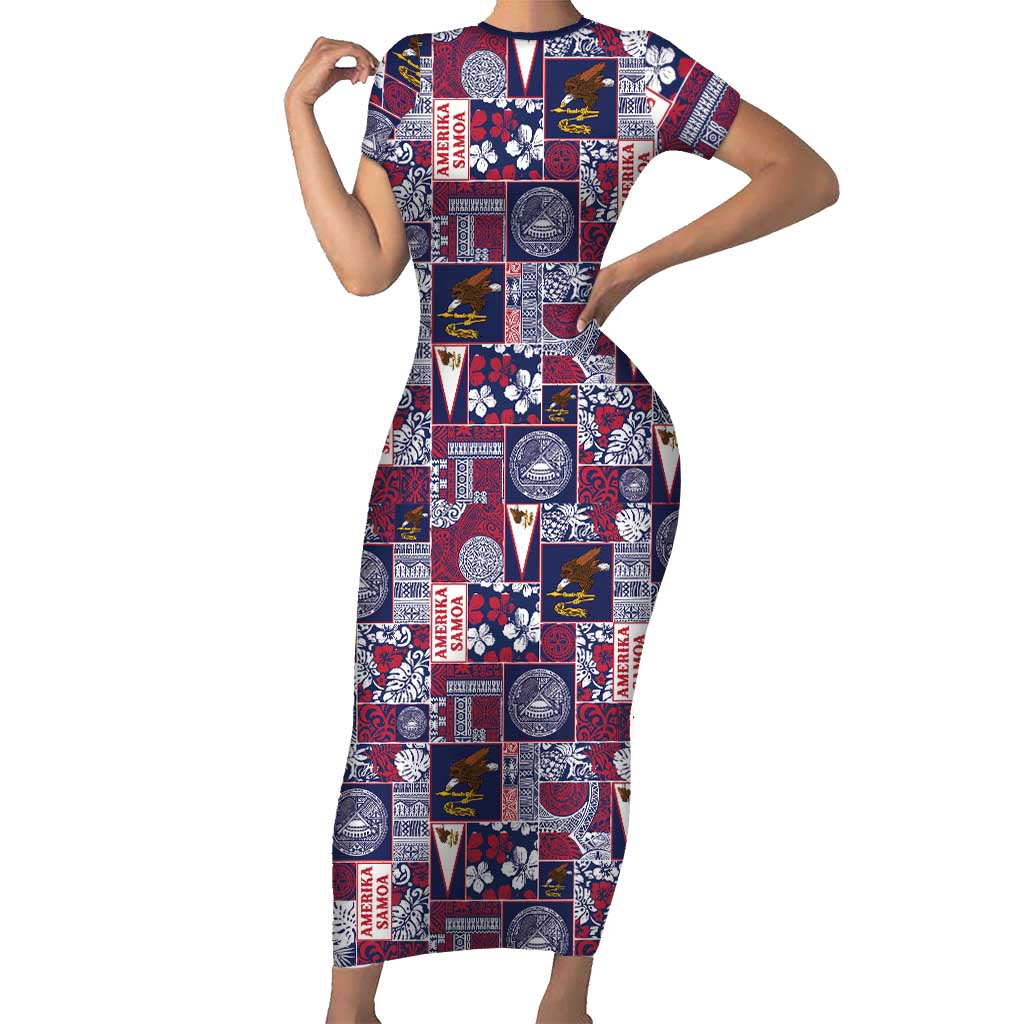 Manuia le Kerisimasi American Samoa Family Matching Short Sleeve Bodycon Dress and Hawaiian Shirt Pacific Patchwork Xmas Vibes LT9 Mom's Dress Blue - Polynesian Pride