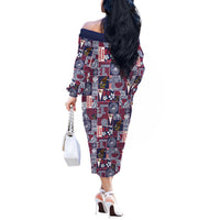 Manuia le Kerisimasi American Samoa Off The Shoulder Long Sleeve Dress Pacific Patchwork Xmas Vibes LT9 - Polynesian Pride