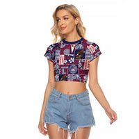 Manuia le Kerisimasi American Samoa Raglan Cropped T Shirt Pacific Patchwork Xmas Vibes - Polynesian Pride