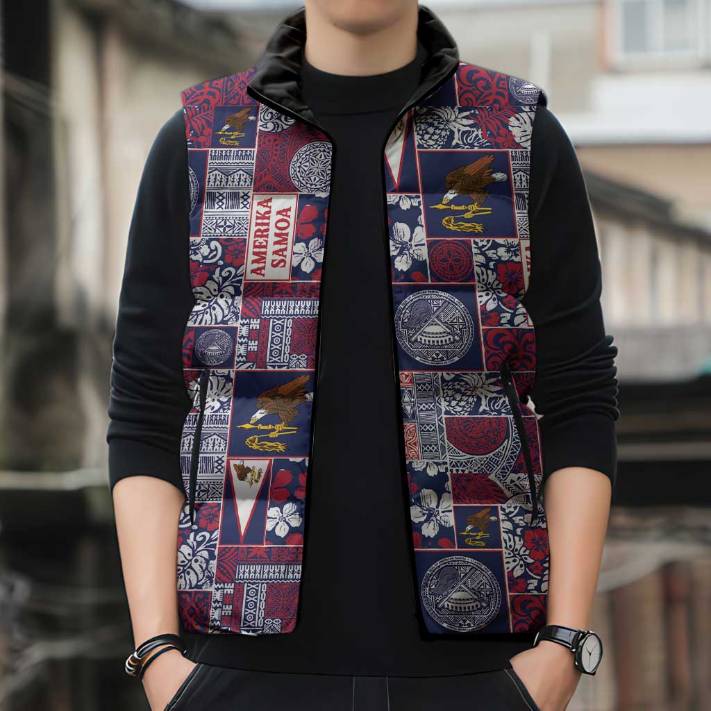 Manuia le Kerisimasi American Samoa Sleeveless Puffer Jacket Pacific Patchwork Xmas Vibes - Polynesian Pride