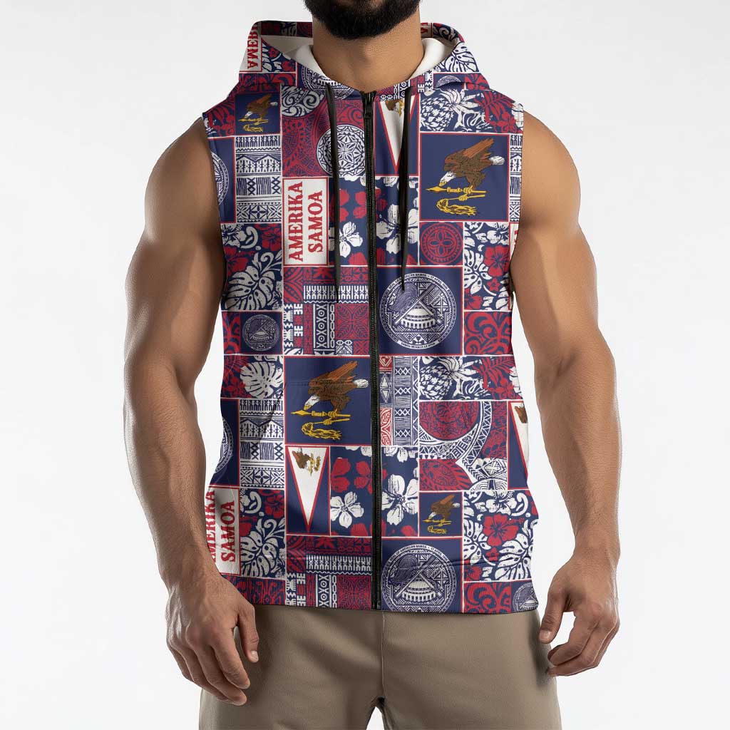 Manuia le Kerisimasi American Samoa Sleeveless Zip Hoodie Pacific Patchwork Xmas Vibes - Polynesian Pride