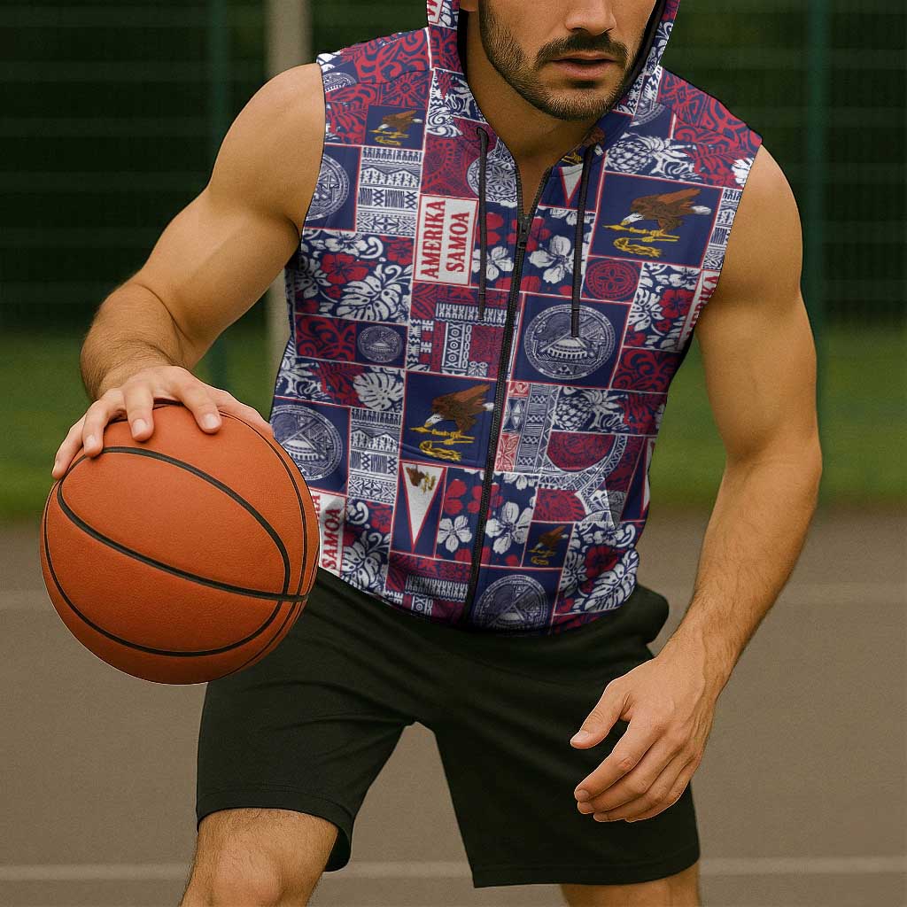 Manuia le Kerisimasi American Samoa Sleeveless Zip Hoodie Pacific Patchwork Xmas Vibes - Polynesian Pride