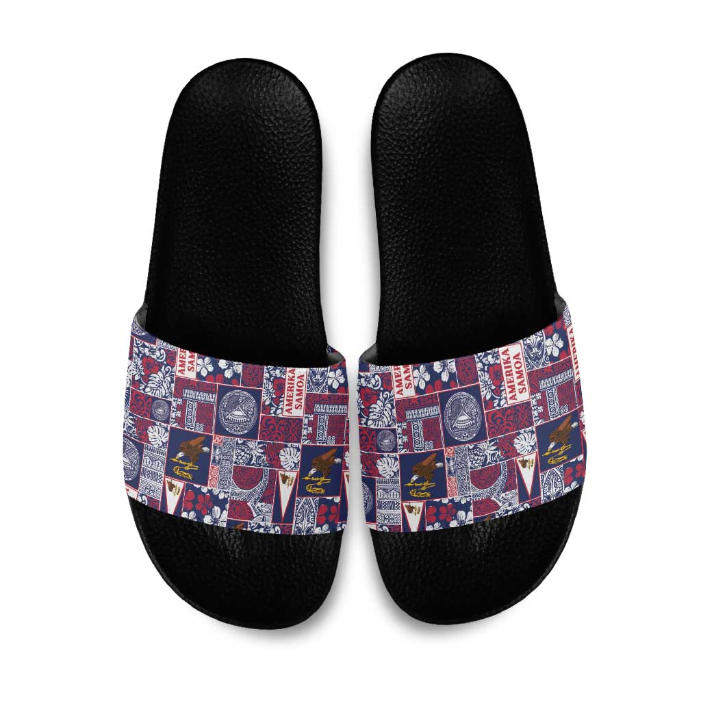 Manuia le Kerisimasi American Samoa Slide Sandals Pacific Patchwork Xmas Vibes - Polynesian Pride