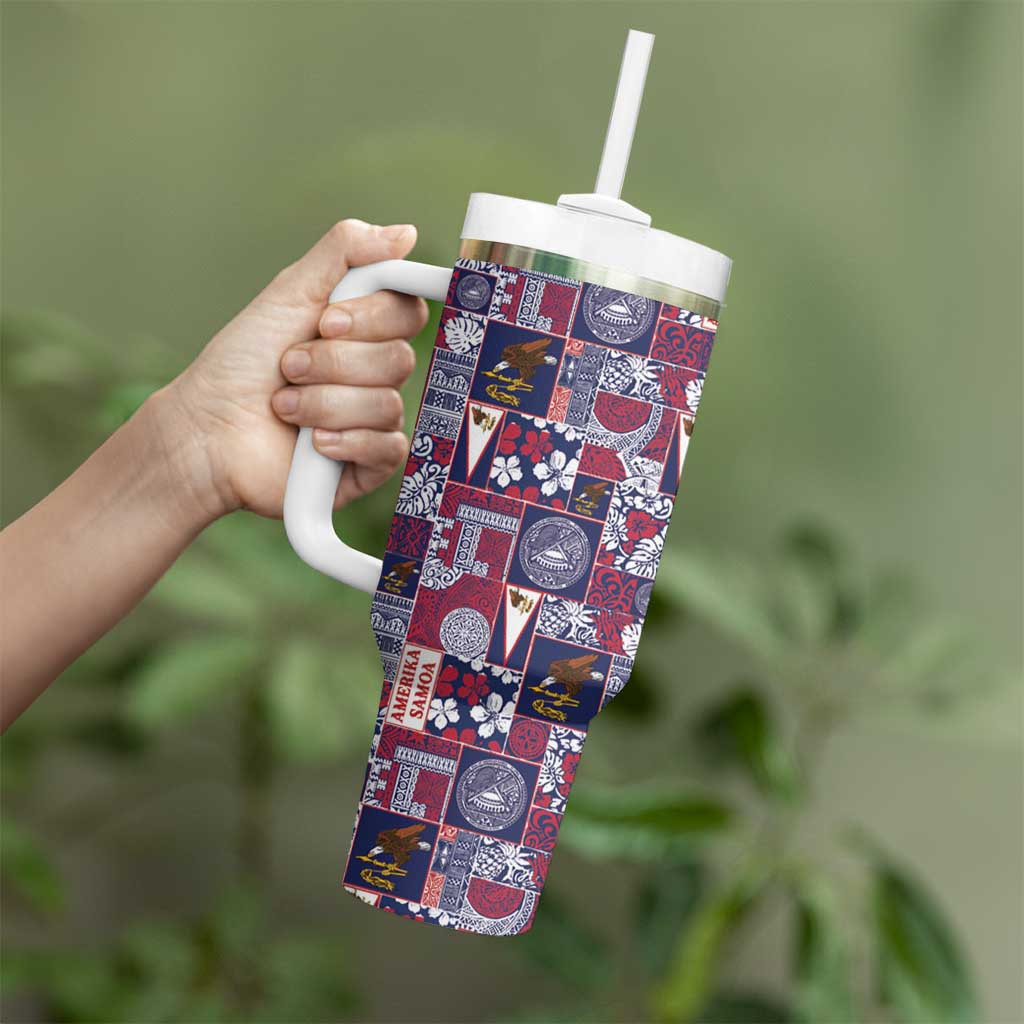 Manuia le Kerisimasi American Samoa Tumbler With Handle Pacific Patchwork Xmas Vibes - Polynesian Pride