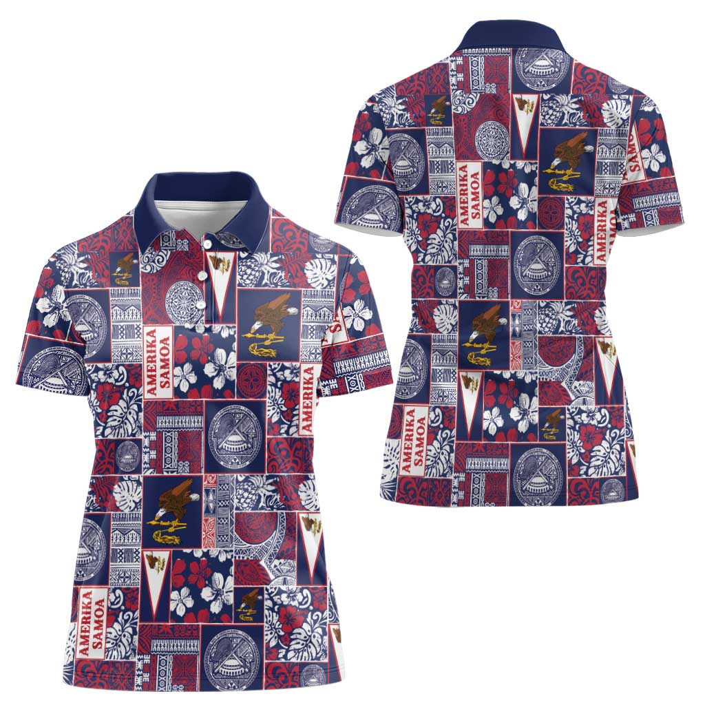 Manuia le Kerisimasi American Samoa Women Polo Shirt Pacific Patchwork Xmas Vibes - Polynesian Pride