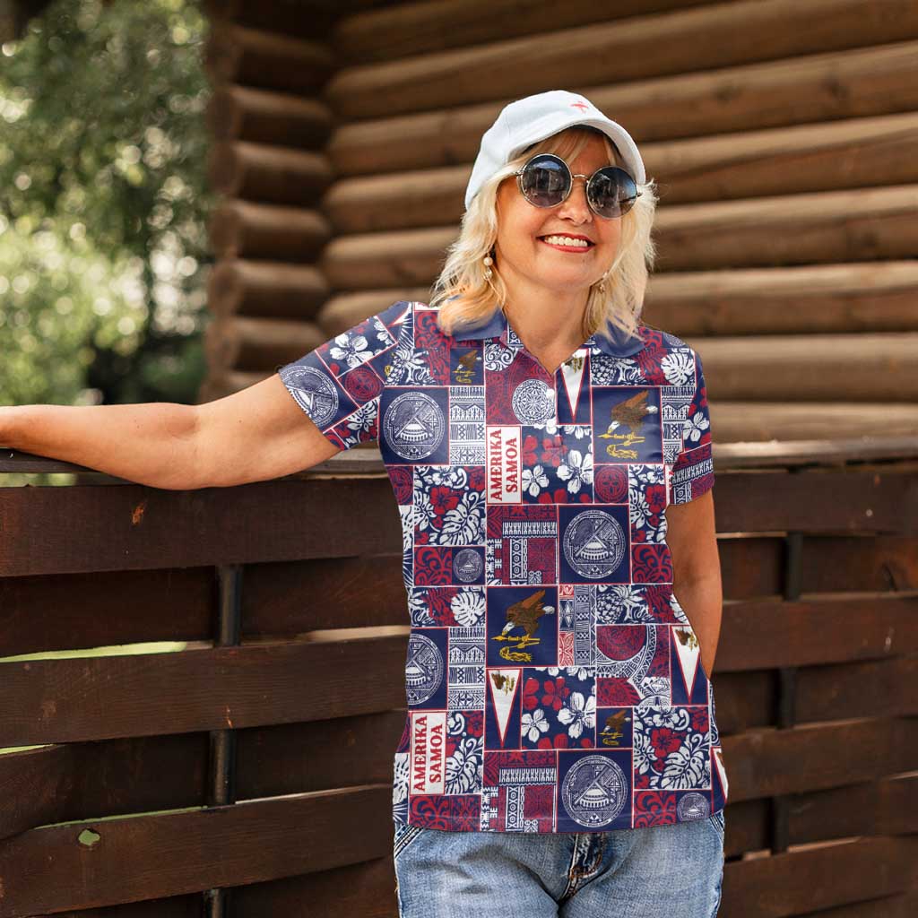 Manuia le Kerisimasi American Samoa Women Polo Shirt Pacific Patchwork Xmas Vibes - Polynesian Pride