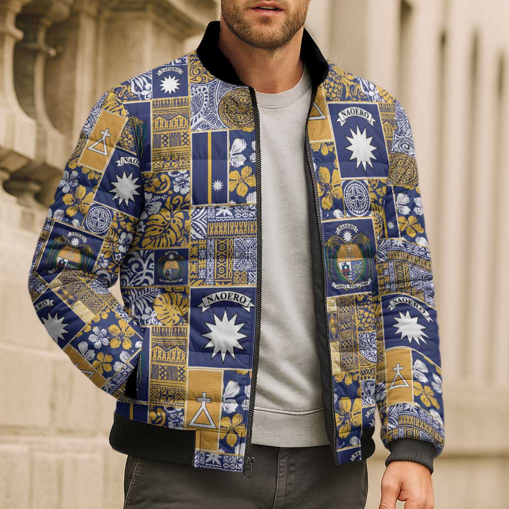 Ekamawir omo Nauru Bomber Puffer Jacket Pacific Patchwork Xmas Vibes - Polynesian Pride