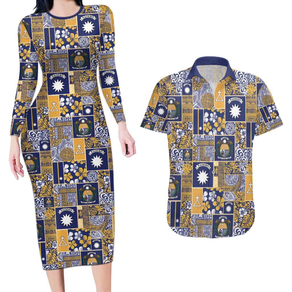 Ekamawir omo Nauru Couples Matching Long Sleeve Bodycon Dress and Hawaiian Shirt Pacific Patchwork Xmas Vibes - Polynesian Pride