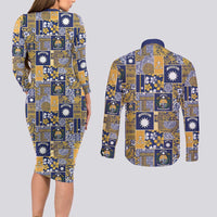 Ekamawir omo Nauru Couples Matching Long Sleeve Bodycon Dress and Long Sleeve Button Shirt Pacific Patchwork Xmas Vibes LT9 - Polynesian Pride
