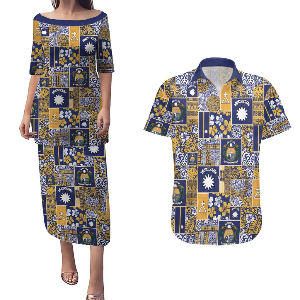 Ekamawir omo Nauru Couples Matching Puletasi and Hawaiian Shirt Pacific Patchwork Xmas Vibes LT9 Blue - Polynesian Pride