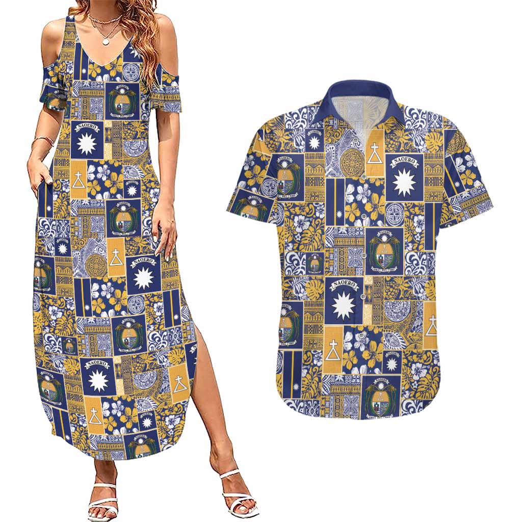 Ekamawir omo Nauru Couples Matching Summer Maxi Dress and Hawaiian Shirt Pacific Patchwork Xmas Vibes - Polynesian Pride