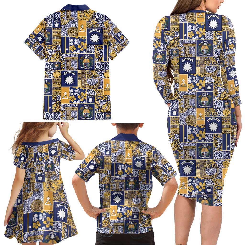 Ekamawir omo Nauru Family Matching Long Sleeve Bodycon Dress and Hawaiian Shirt Pacific Patchwork Xmas Vibes - Polynesian Pride