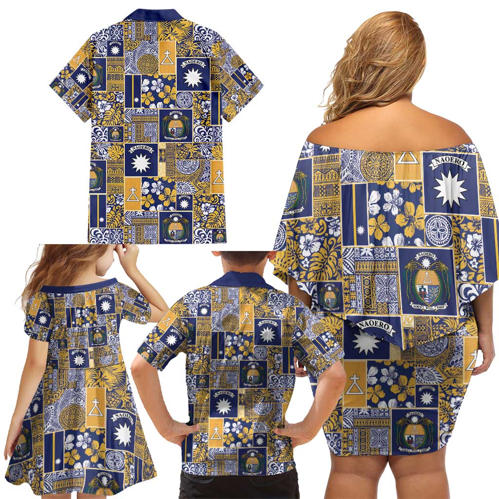 Ekamawir omo Nauru Family Matching Off Shoulder Short Dress and Hawaiian Shirt Pacific Patchwork Xmas Vibes - Polynesian Pride