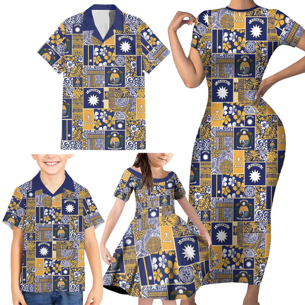 Ekamawir omo Nauru Family Matching Short Sleeve Bodycon Dress and Hawaiian Shirt Pacific Patchwork Xmas Vibes - Polynesian Pride
