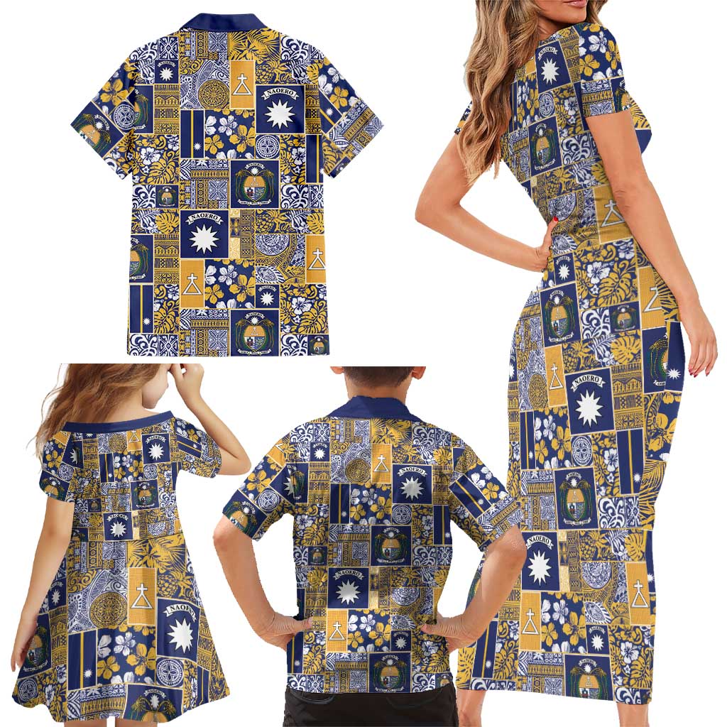 Ekamawir omo Nauru Family Matching Short Sleeve Bodycon Dress and Hawaiian Shirt Pacific Patchwork Xmas Vibes - Polynesian Pride