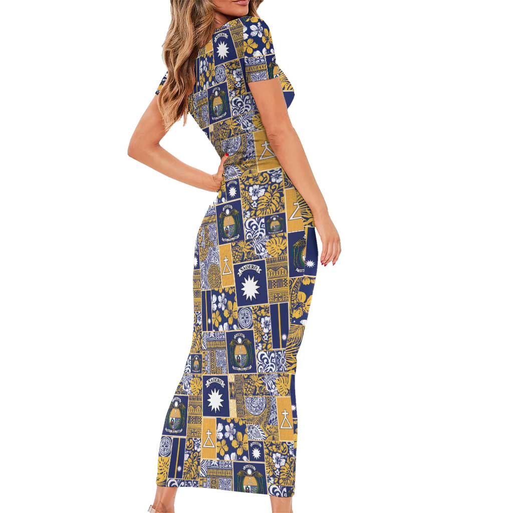 Ekamawir omo Nauru Family Matching Short Sleeve Bodycon Dress and Hawaiian Shirt Pacific Patchwork Xmas Vibes - Polynesian Pride