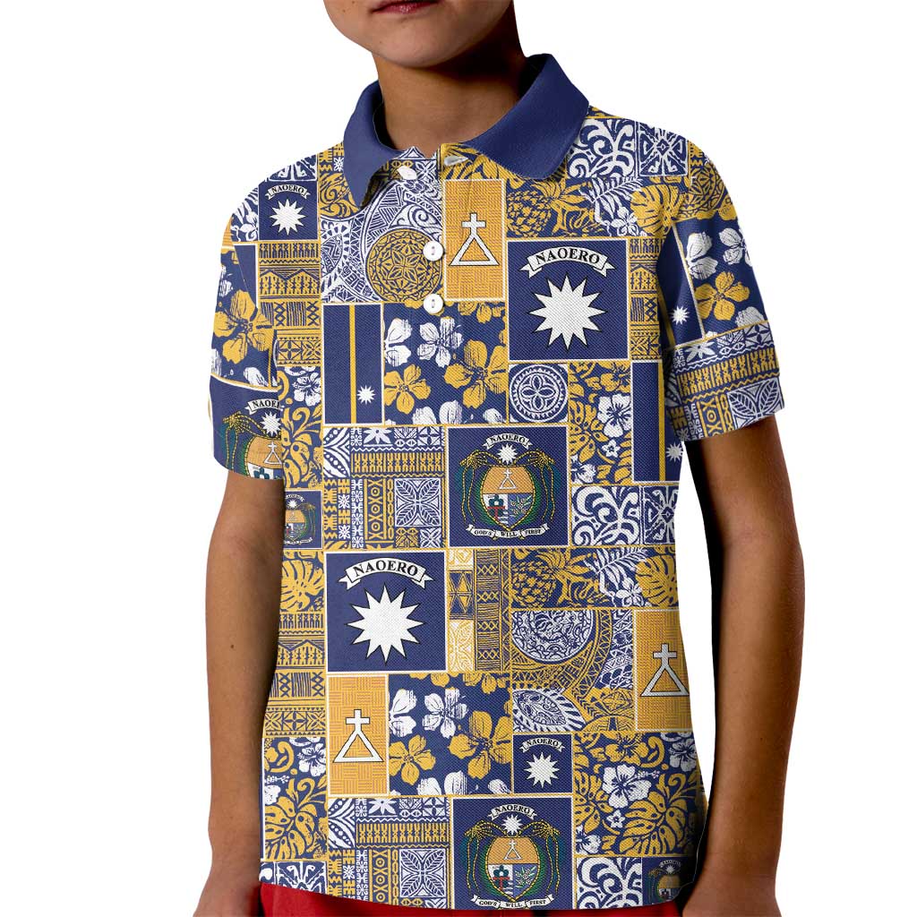 Ekamawir omo Nauru Kid Polo Shirt Pacific Patchwork Xmas Vibes - Polynesian Pride