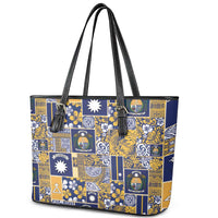 Ekamawir omo Nauru Leather Tote Bag Pacific Patchwork Xmas Vibes - Polynesian Pride