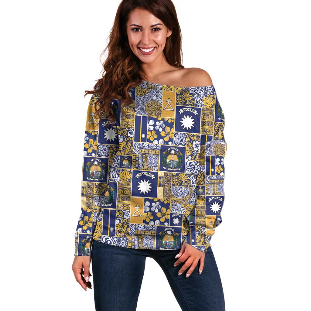 Ekamawir omo Nauru Off Shoulder Sweater Pacific Patchwork Xmas Vibes - Polynesian Pride