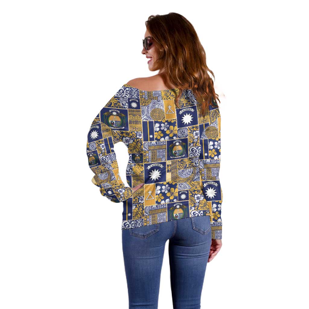 Ekamawir omo Nauru Off Shoulder Sweater Pacific Patchwork Xmas Vibes - Polynesian Pride