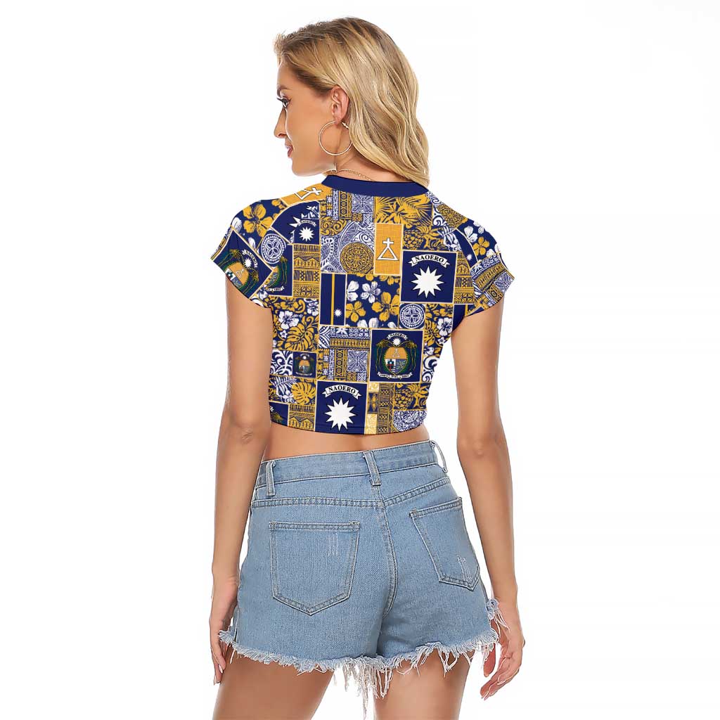 Ekamawir omo Nauru Raglan Cropped T Shirt Pacific Patchwork Xmas Vibes - Polynesian Pride