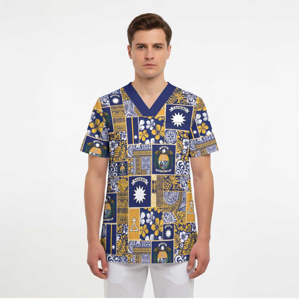 Ekamawir omo Nauru Scrub Top Pacific Patchwork Xmas Vibes - Polynesian Pride