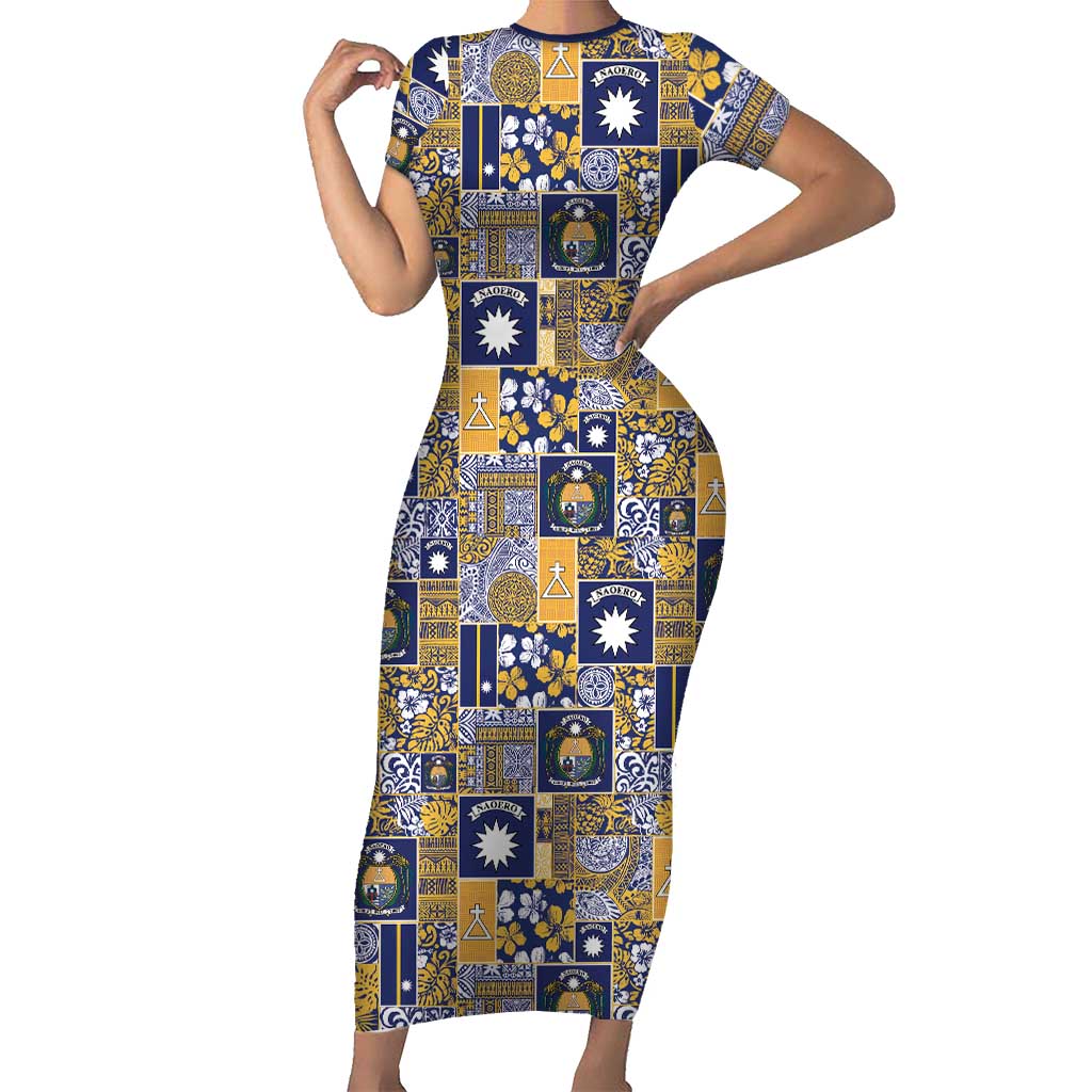 Ekamawir omo Nauru Short Sleeve Bodycon Dress Pacific Patchwork Xmas Vibes - Polynesian Pride