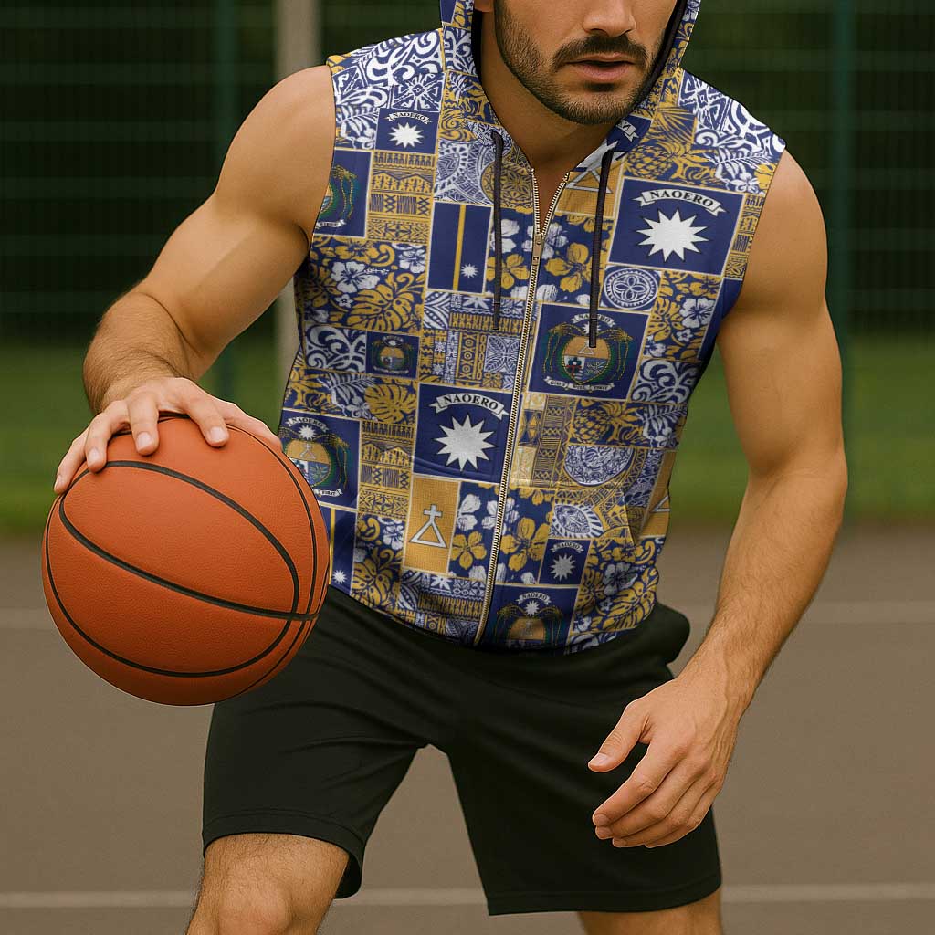 Ekamawir omo Nauru Sleeveless Zip Hoodie Pacific Patchwork Xmas Vibes - Polynesian Pride