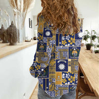 Ekamawir omo Nauru Women Casual Shirt Pacific Patchwork Xmas Vibes - Polynesian Pride