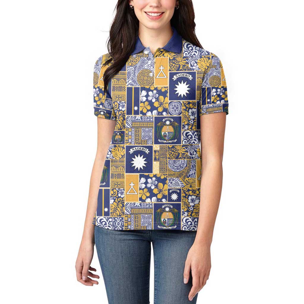 Ekamawir omo Nauru Women Polo Shirt Pacific Patchwork Xmas Vibes - Polynesian Pride