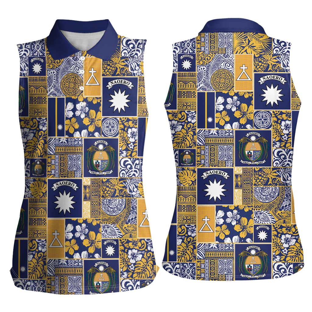 Ekamawir omo Nauru Women Sleeveless Polo Shirt Pacific Patchwork Xmas Vibes - Polynesian Pride