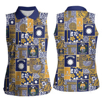 Ekamawir omo Nauru Women Sleeveless Polo Shirt Pacific Patchwork Xmas Vibes - Polynesian Pride