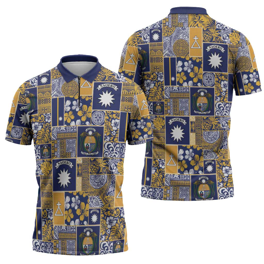 Ekamawir omo Nauru Zipper Polo Shirt Pacific Patchwork Xmas Vibes - Polynesian Pride