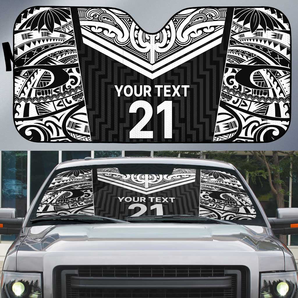 New Zealand Black Fern Custom Auto Sun Shade Maori Tukutuku Black-white Motif - Polynesian Pride