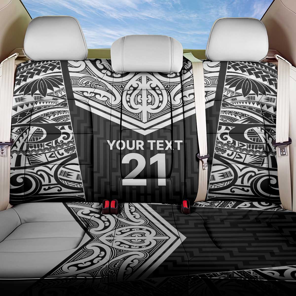 New Zealand Black Fern Custom Back Car Seat Cover Maori Tukutuku Black-white Motif LT9 One Size White - Polynesian Pride