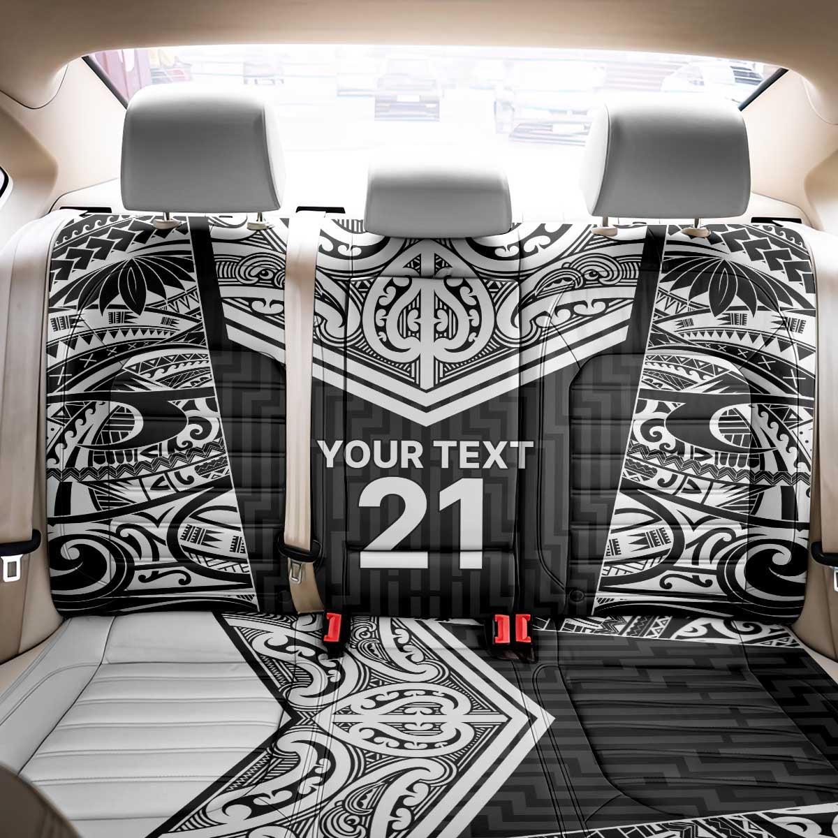 New Zealand Black Fern Custom Back Car Seat Cover Maori Tukutuku Black-white Motif LT9 - Polynesian Pride