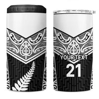 New Zealand Black Fern Custom 4 in 1 Can Cooler Tumbler Maori Tukutuku Black-white Motif LT9 One Size: 16 oz White - Polynesian Pride