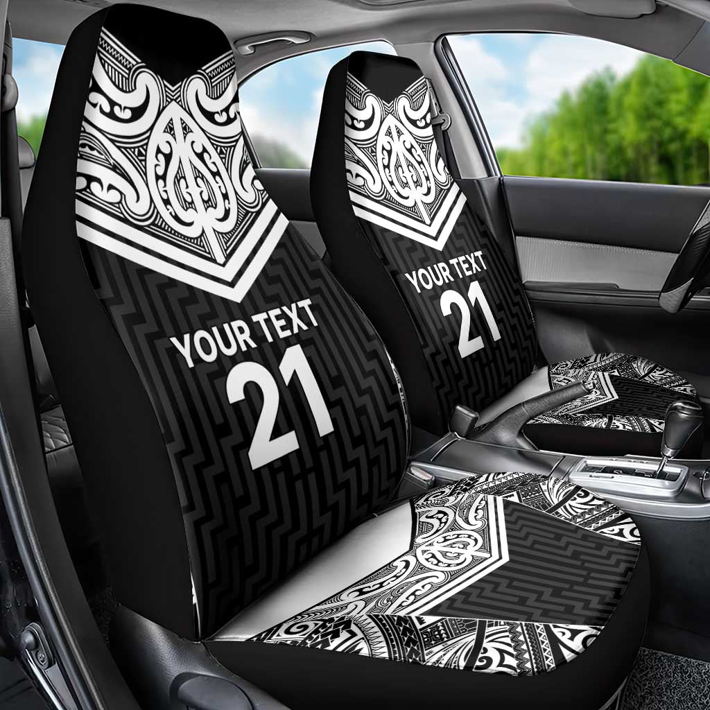 New Zealand Black Fern Custom Car Seat Cover Maori Tukutuku Black-white Motif LT9 - Polynesian Pride