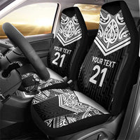 New Zealand Black Fern Custom Car Seat Cover Maori Tukutuku Black-white Motif LT9 - Polynesian Pride