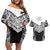 New Zealand Black Fern Custom Couples Matching Off Shoulder Short Dress and Hawaiian Shirt Maori Tukutuku Black-white Motif